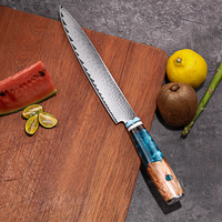Damascus Watermeloenmes 14 inch, scherp fruitmes voor snijden en snijden, keukenmes van Japans staal, blauw hars houten handvat