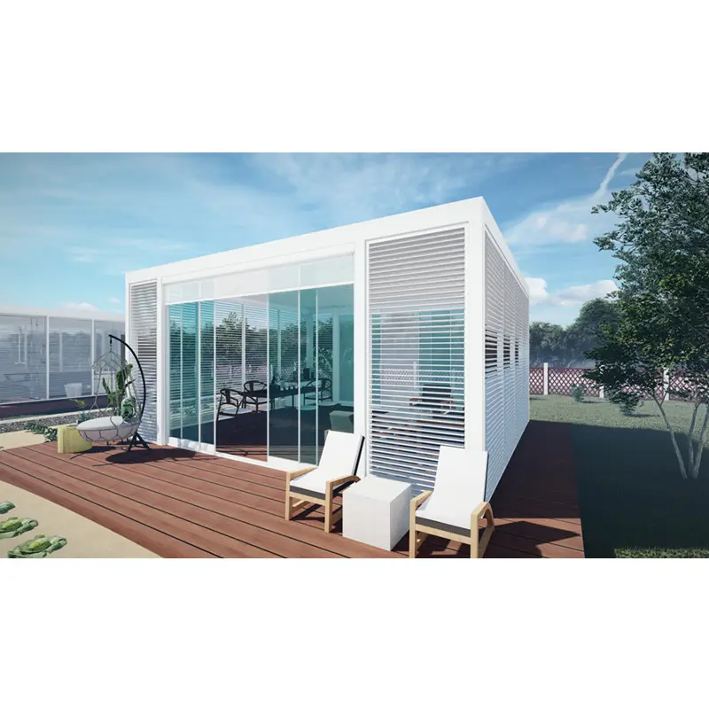 Özelleştirilmiş Modern açık panjurlu çatı güneşlik su geçirmez sistemi bioclimatic motorlu alüminyum pergola