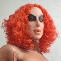 Masque intégral en latex pour Halloween, motif femme moche aux cheveux bouclés orange vif et grande bouche, accessoire de costume de cosplay