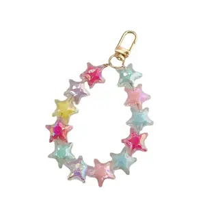 Acrylic AB Pentagonal Star DIY Beaded Mobile Phone Chain Electroplated Strap for Customized Phone Accessory