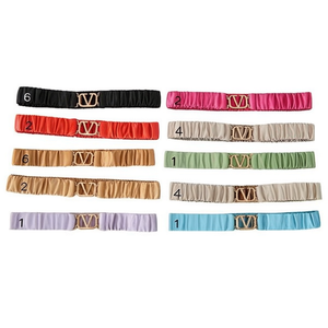 Cintura elastica in PU con logo a lettera V, cintura da donna alla moda, cintura elastica multicolore per abbigliamento casual - Product Image 2