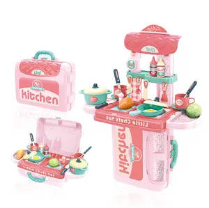 Juego de cocina de pulverización de frutas y verduras para niños, juguetes modernos de cocina con maletín, barato
