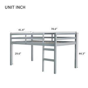 เตียงสองชั้นไม้จริงสีเทาสำหรับเด็ก พร้อมราวกั้นและบันไดสำหรับห้องนอน - Product Image 3