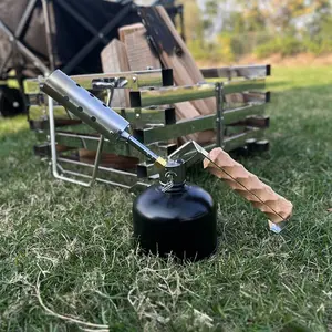 COOLCAMP-Torche à gaz pliable pour camping en plein air, manche en bois, outil d'allumage, briquet à charbon de bois avec valve de puissance de feu réglable