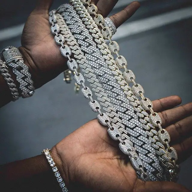 Miss Dropshipping Custom Jewelry Hip Hop Men Women 14K White Gold Plated CZ Diamond Iced Out Cuban Link Chain Bracelet Necklace