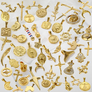 Ciondolo tridente alla moda 60 + stile oro placcato 18K gioielli in acciaio inox impermeabile croce collana per donna uomo - Product Image 5