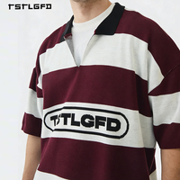 T-shirt personnalisé pour homme à manches courtes, col en V, épaules tombantes, style oversize, col polo, rayé, streetwear, OEM, ODM, livraison rapide