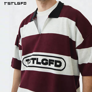 Camiseta Personalizada de Manga Corta para Hombre, Cuello en V, Hombros Caídos, Estilo Oversize, Cuello Polo, Rayas, Streetwear, OEM, ODM, Envío Rápido - Product Image 2