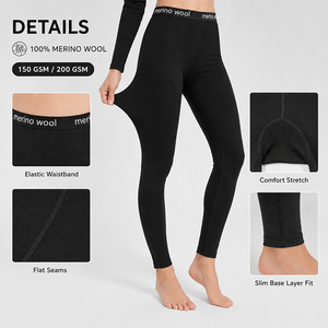 <b>Wool</b> Women's Outdoor Hiking Trekking Long Pants Thermal <b>Base</b> <b>Layer</b> Leggings Custom Logo Premium Warm Soft Breathable Winter Bott - Product Image 3