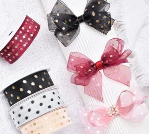 Decoration 100% Polyester Dots Hot Stamping Organza Ribbon for Dress