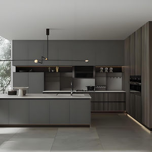 ตู้ครัวดีไซน์เปิดโล่งสไตล์หรูหราทันสมัย ยอดนิยมสำหรับห้องรับประทานอาหาร พร้อมตู้เก็บของในตัวสำหรับวางตู้เย็นและเคาน์เตอร์ - Product Image 1