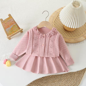 Style coréen fait à la main fleur tricoté cardigan <span class=keywords><strong>pull</strong></span> décontracté ensemble <span class=keywords><strong>robe</strong></span> pour petits bébés filles tenue pour l'automne hiver - Product Image 6