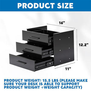 درج تخزين تحت المكتب من JH-Mech، مكدس عموديًا بثلاث طبقات، قابل للسحب، مصنوع من المعدن الأسود، يُثبت تحت المكتب بشكل مخفي - Product Image 2