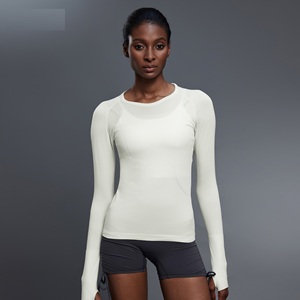<span class=keywords><strong>Camiseta</strong></span> larga de cuello redondo de color sólido, <span class=keywords><strong>Camiseta</strong></span> deportiva de gimnasio, <span class=keywords><strong>camiseta</strong></span> de Yoga de manga larga para fitness - Product Image 3