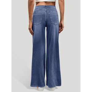 Fisoew Womens Baggy Wide Leg Jeans High Waisted <b>Pull</b> On Straight Leg Stretchy Denim Pants Boyfriend Style - Product Image 2