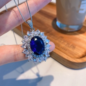 Fashion 12*16mm Blue Zircon Vintage Style Necklace <b>Earrings</b> Ring Set Eco-friendly Copper Jewellery Gift Sets for Women - Product Image 2