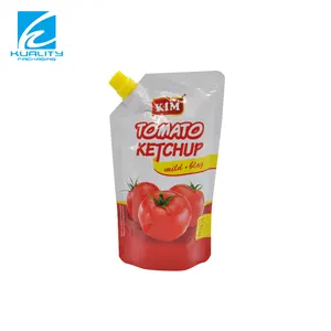 Customized flexible plastic doypack laminated aluminum foil stand up pouch with corner spout for ketchup sauce