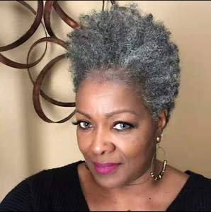 <span class=keywords><strong>Queue</strong></span> <span class=keywords><strong>de</strong></span> <span class=keywords><strong>cheval</strong></span> afro courte et volumineuse, style afro-américain, en cheveux humains gris argenté, 120g, 10 pouces - Product Image 5