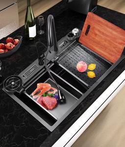 SAMTOU Nano schwarz digitaler Wasserfall Wasserhahn Designer hand gefertigte Küchen spüle mit Messer halter Costa Rica handgemachte Küchen spüle - Product Image 2