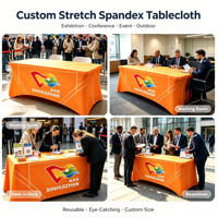 Housse de table extensible en spandex avec logo personnalisé par sublimation, résistante aux taches, en polyester, pour salon professionnel et événement marketing