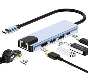 OT ALE 5 en 1 Hub tipo C a 100Mpbs RJ45 LAN ococking tation tion tation ATA ranransfer 5 Gorortable apaptop Sub UB o omputer - Product Image 1