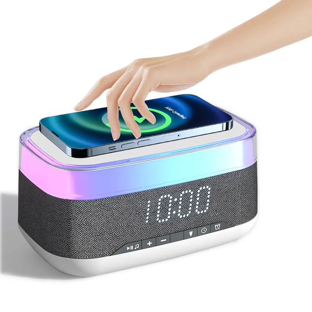 Best Digital Alarm Clock With Wireless Charging and Bluetooth5.0 Speaker Qi Portable Speaker With Color Changing ED Light