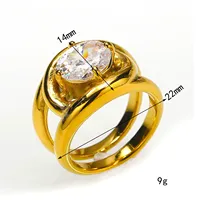 Funkelnder Ovaler Zirkon Doppelschichtiger Vergoldeter Edelstahl Mode-Ring Trendiger Damen-Fingerschmuck für Tägliches und Festliches Tragen