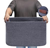 Panier de rangement rectangulaire en corde de coton tressée avec poignées, 20L x 14W x 12H (po), pour la maison, idéal pour le linge sale