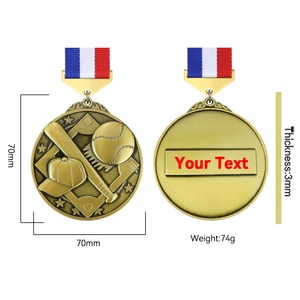 เหรียญรางวัลเบสบอลคุณภาพสูงแบบกำหนดเอง โลโก้โลหะผสมสังกะสี ปั๊มขึ้นรูป แกะสลักด้วยเลเซอร์ สีทอง พร้อมริบบิ้น - Product Image 2