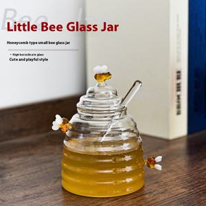 Pot de miel en verre à haute teneur en borosilicate avec pot de stockage transparent créatif et couvercle pour pot scellé d'épices alimentaires avec tige d'agitation - Product Image 5