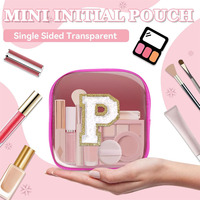Mini trousse de maquillage transparente personnalisée avec initiale et fermeture éclair