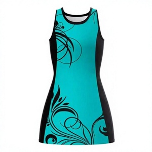 Women Sleeveless Sublimation Printed netball <b>dress</b> <b>Tank</b> <b>Top</b> Turquoise Black Floral Design Breathable Polyester Sportswear Adult - Product Image 1