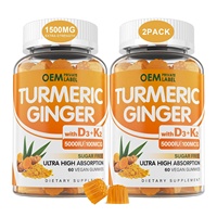 Gummies OEM Curcuma Gingembre Curcumine avec Poivre Noir Vitamines D3 K2 Suppléments pour les Os et l'Immunité