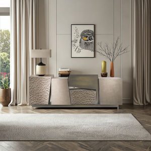 JinSong יוקרה צד אוכל צד ארון יוקרה מודרני לא סדיר גיאומטרי קונסולת ארון מתכת עור - Product Image 3