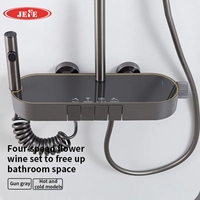 Ensemble de douche OEM en ABS avec étagère de rangement, système de douche 4 fonctions à touches piano, mitigeur chaud/froid et pistolet de pulvérisation