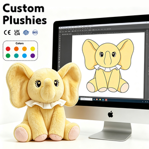 Peluche Personalizzato a Forma di Elefante Giallo, Morbido Giocattolo Imbottito con Colletto a Volant, Regalo di Compleanno per Bambini, Tema <span class=keywords><strong>Zoo</strong></span> - Product Image 1