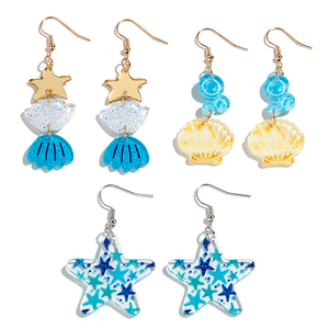 Bijoux de mode d'été Boucles d'oreilles acryliques série océan Boucles d'oreilles créatives coquillages étoiles de mer pour femmes et filles - Product Image 1