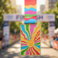 Rechthoekige Sun Ray Run City Running Medailles Goud Helder Meerkleurig Emaille Zinklegering Metalen Medaille voor Marathon of City Run Evenementen