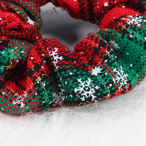 2021 nueva Navidad rojo verde copo de nieve tela pelo <span class=keywords><strong>Scrunchies</strong></span> para mujeres suave accesorios para el cabello regalo - Product Image 3