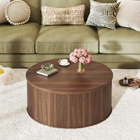Table basse relevable de 31,5 pouces avec rangement, design moderne du milieu du siècle, structure en bois d'ingénierie, plateau rustique cannelé en noyer pour
