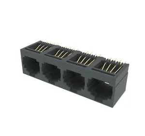 High Quality Industrial 6p6c 1x4 Port Rj11 Modular Jack Without Magnetics Black Super March Offer