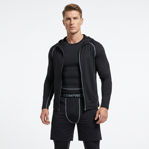 Ensemble de survêtement sportif léger à capuche pour homme, séchage rapide, coupe régulière, manches longues, fermeture éclair, idéal printemps - Product Image 1