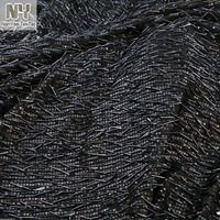 Tissu en maille extensible Nanyee Textile à rayures, brodé de paillettes noires et de perles, avec des pompons, pour les tenues de danse et de mariage des filles