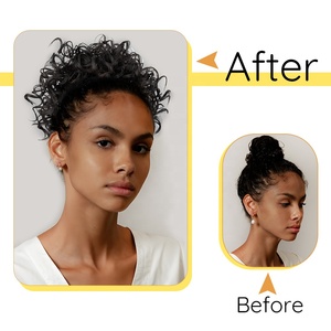 Große lockige synthetische Haar teile Schwarze Frauen Kurze lockige Hochs teck frisur Kordel zug Chignon Gummiband <span class=keywords><strong>Messy</strong></span> Hair <span class=keywords><strong>Bun</strong></span> Scrunch ies - Product Image 5