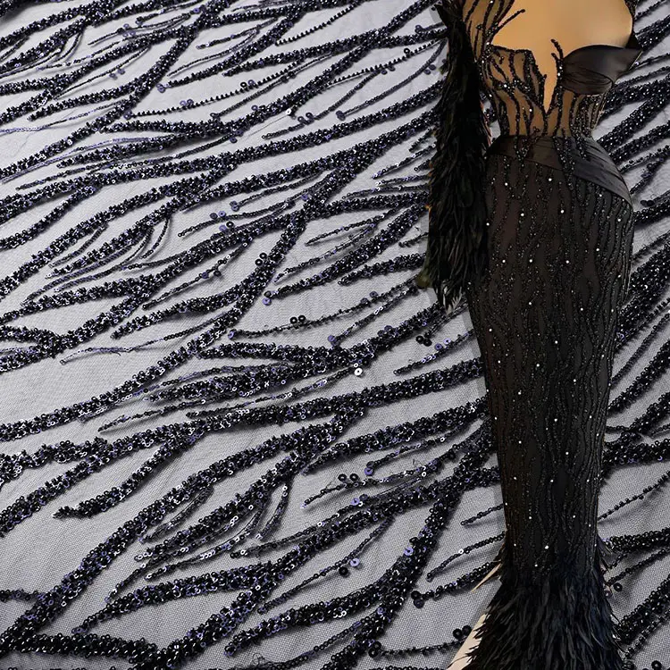 Самая популярная африканская блестящая кружевная ткань из французского тюля с вышитыми бусинами кружевная ткань для свадебного вечернего платья