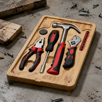 Ensemble d'outils ménagers de haute qualité de 17 pièces avec étui en bambou, pinces, clé à molette réglable, embouts, ensemble d'outils pour la réparation à domicile