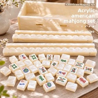 Ensemble de Mahjong Américain de Luxe Personnalisé en Nacre, 166 Tuiles Acryliques Semi-Transparentes, Boîte de Rangement Épaissie, 4 Supports Ondulés et Poussoirs