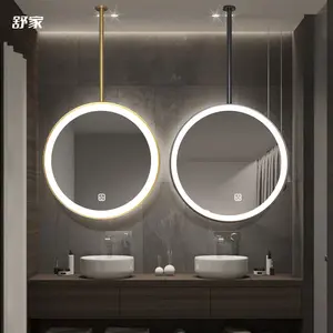 OEM hôtel haut de gamme salle de bain publique espace ouvert suspendu lumière cachée avec éclairage tactile LED miroir circulaire personnalisation