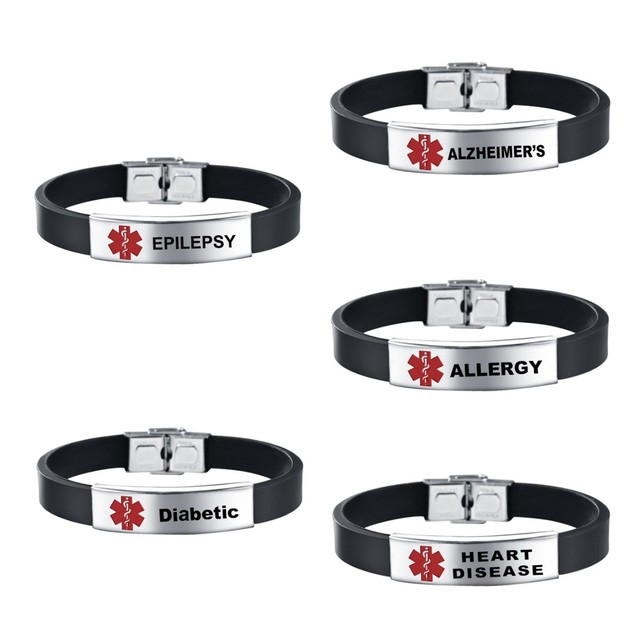 Titanium Steel Silicone Wristband Engraving Medical Alert Autism Heart Diabetes Type 1 2 Awareness Armband Watchband Bracelet