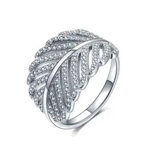 S925 Sterling silver zircon Sparkling Spring Tree Leaves Finger Rings for women wholesale